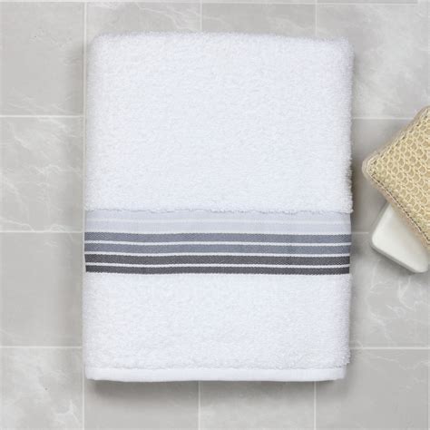 Mainstays Basic Bath Collection Single Bath Towel White Ombre Stripe