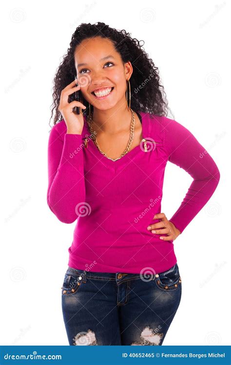 Portrait Of Young Girl African Talking On Phone Stock Image Image Of