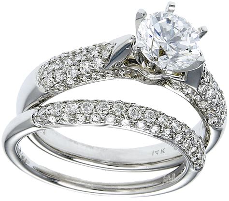 1 cttw diamond halo cluster wedding engagement ring set 14k white gold bridal. Gold Diamond Wedding Ring Set Deal!