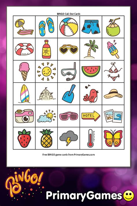 Summer Bingo Game Call Out Sheet • Free Printable Game Printable