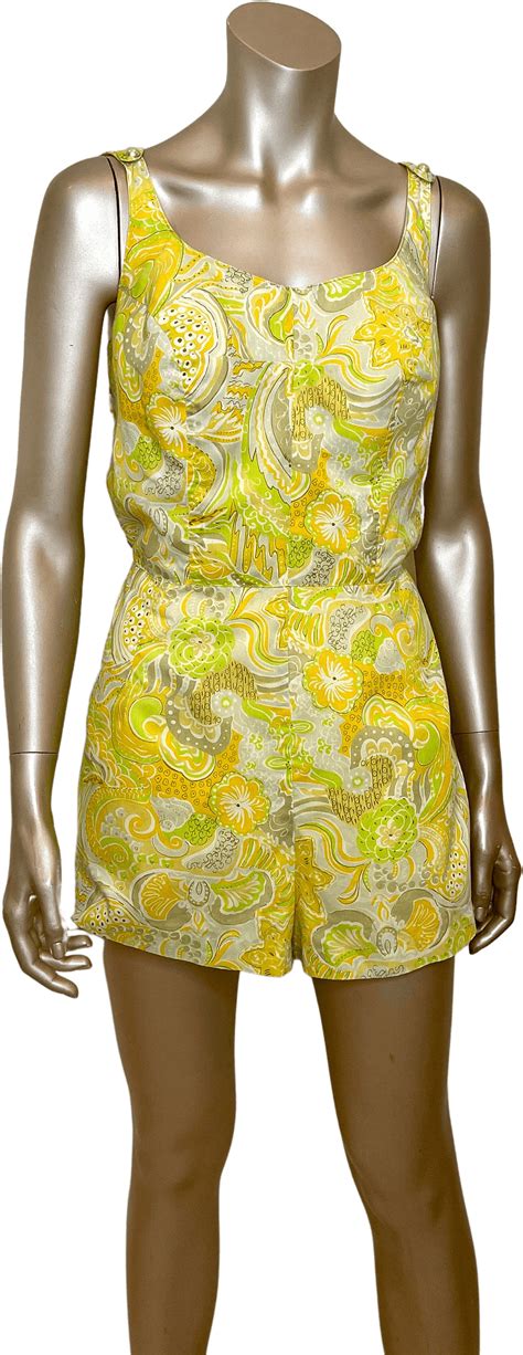 vintage 60 s yellow abstract print sun suit by gabar shop thrilling