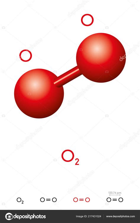 Oxygen Molecule Model Chemical Formula Also Dioxygen Diatomic Molecular