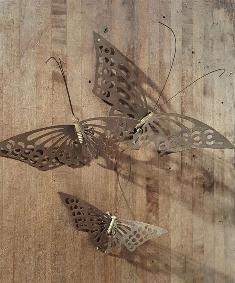 Vintage Solid Brass Patina Butterflies Wall Decor Set Of 3 Vintage