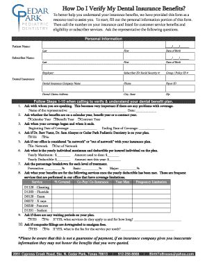 dental insurance eligibility verification form - Edit ...