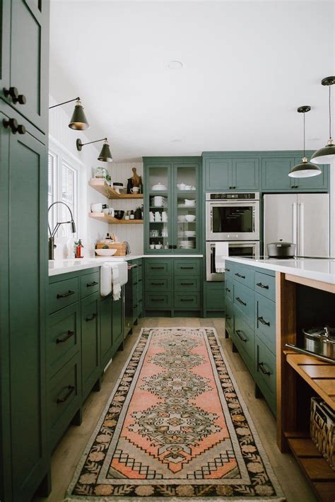 American woodmark custom kitchen cabinets shown in farmhouse style. Farmhouse-style Green Kitchen by Jaclyn Peters Design ...