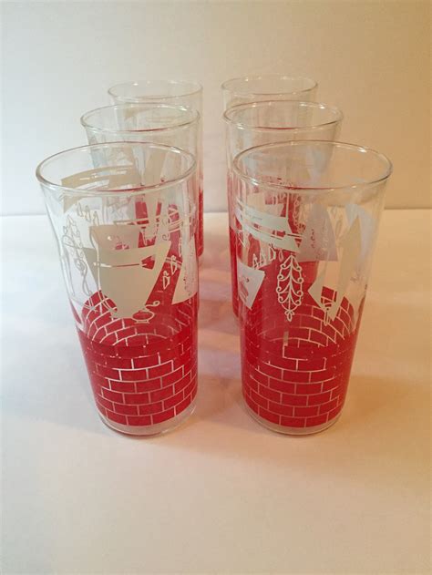 Sale 1950 S Drinking Glasses Set Of 6 Red Brick Etsy