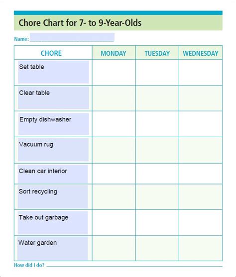 Teenage Chore List Templates