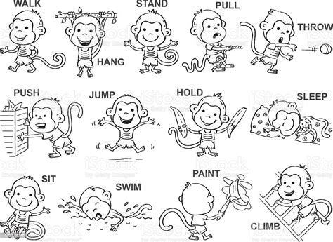 Verbs Of Action In Pictures Black And White Stock Vector Art And More