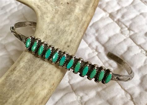 Vintage Zuni Turquoise Bracelet Cuff Sterling Silver Native American