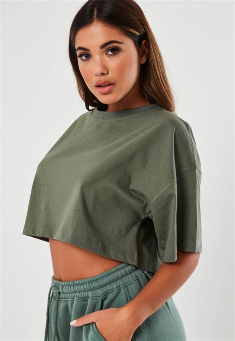 Green Drop Shoulder Oversized Crop T Shirt Sponsored Shoulder Ad