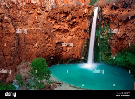 Waterfall In A Forest Mooney Falls Havasupai Indian Reservation