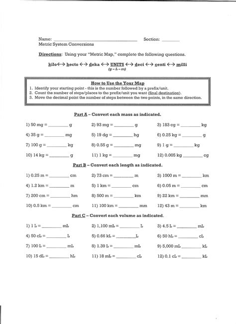 Metric System Measurement Conversions Worksheet