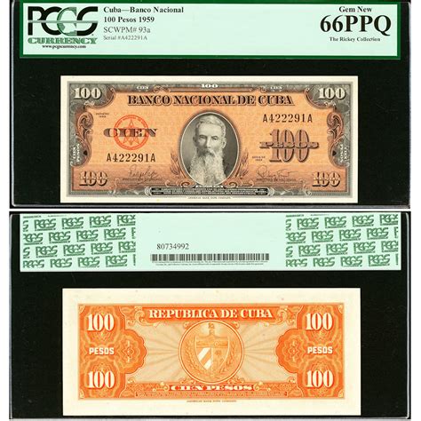 Vintage Cuba Paper Money 1959 Cuba 100 Pesos Cuban Pcgs Gem New 66ppq
