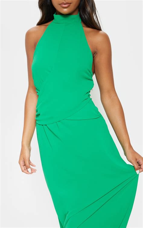 Green Halterneck Wrap Front Maxi Dress Prettylittlething