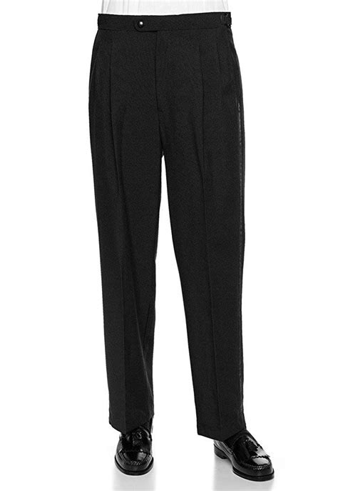 Mens Black Pleated Front Tuxedo Pants With Satin Stripe 99tux