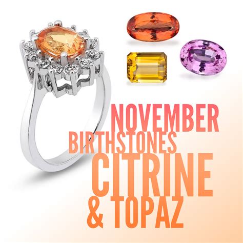 November Birthstones Citrine And Topaz 14k White Gold Topaz And Diamond