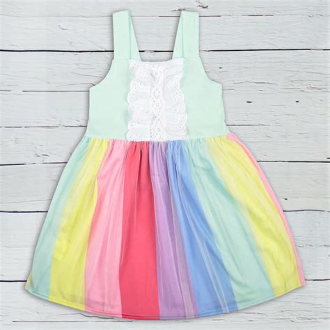 Summer Rainbow Dress Baby Girls Sleeveless Girls Clothing Boutique Lace