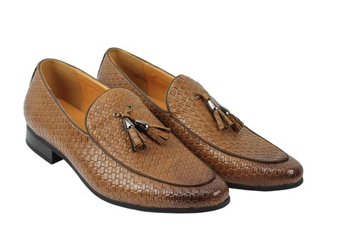 Mens Vintage Woven Leather Lined Tassel Moccasin Loafer Retro Smart