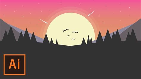 Illustrator Tutorial Simple Sunset Landscape Flat Design Illustrator