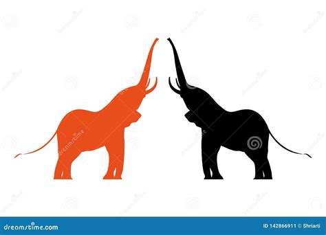 Two Colorful Vector Elephants With Raised Trunks Stock Vector