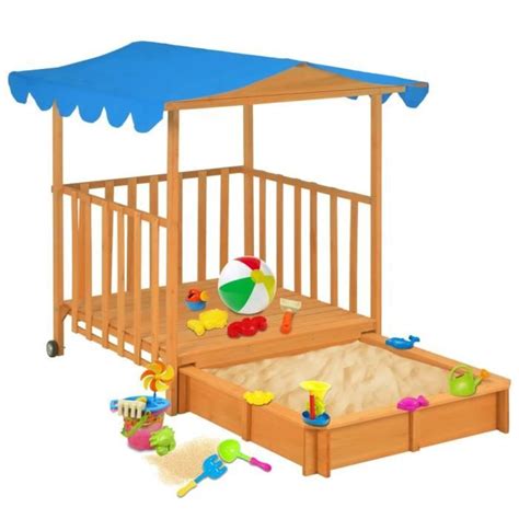 Maison De Jeu Avec Bac Sable En Bois De Sapin Et Toit Bleu Uv Pour Enfants Zjchao