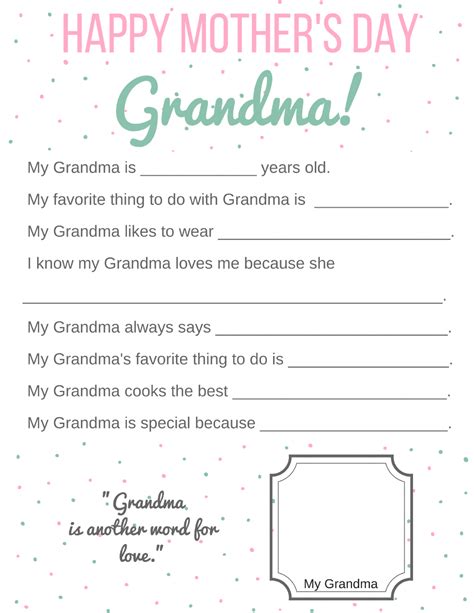 Free Printable Mother's Day Cards For Grandma
