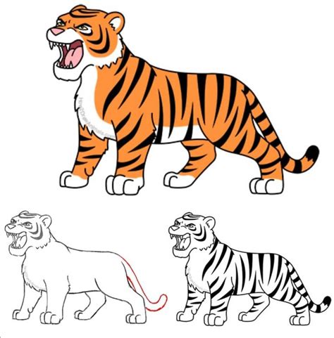 How To Draw A Tiger Roaring Cartoon Video Step By Step Pictures