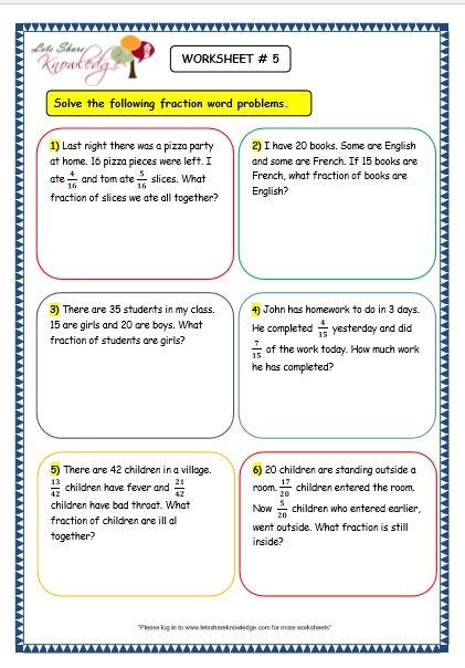 grade 3 maths worksheets 79 fraction word problems