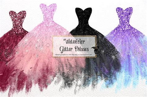 Watercolor Glitter Dress Clipart Diamond Dresses Watercolour Etsy