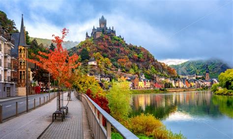 Moselle (countable and uncountable, plural moselles). Cochem town in autumn colors, Moselle valley, Germany ...