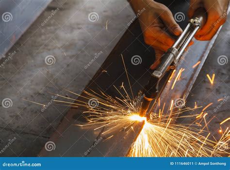 Closeup Metal Cutter Steel Cutting With Acetylene Torch Stock Image