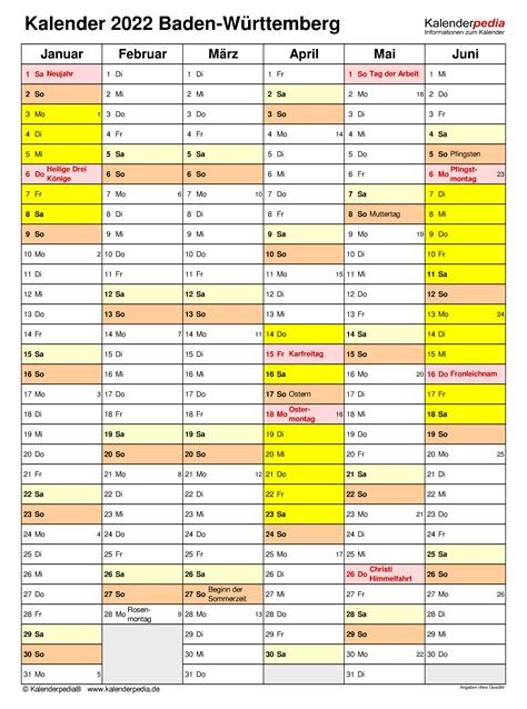 Feiertage und sich daraus ergebende brückentage in brandenburg 2021. Kalender 2022 Baden-Württemberg: Ferien, Feiertage, Excel ...