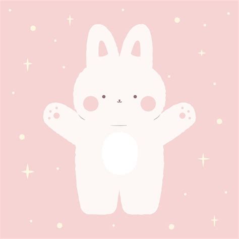 Coelho Kawaii Personagem De Coelho Fofo Em Fundo Rosa Com Estrelas