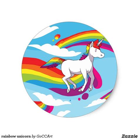 Rainbow Unicorn Round Sticker Rainbow Art Rainbow Unicorn Unicorn