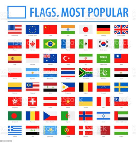 World Flags Vector Rectangle Flat Icons Most Popular Stock Illustration