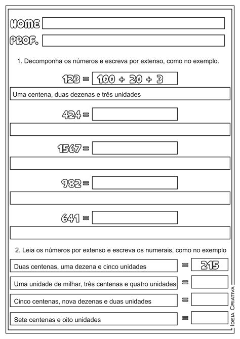 Atividades Unidades Dezenas E Centenas 2 Ano