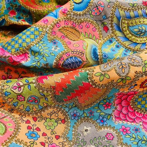 Multicolor Artificial Raw Silk Embroidered Fabriclustrous Etsy