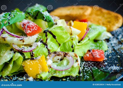 Fresh Vegetable Salad With Breads Stock Photo Image Of Bread