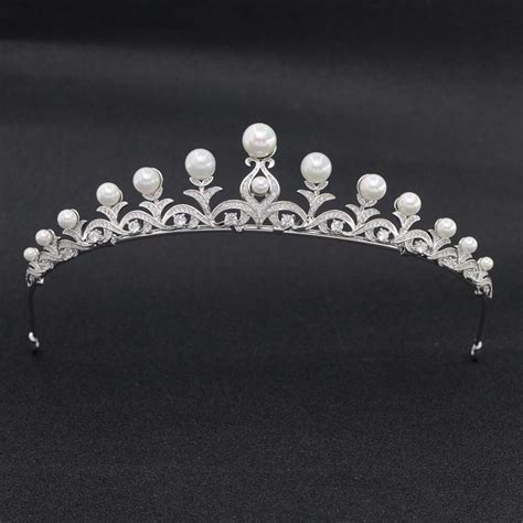 Gorgeous Cz Cubic Zirconia Pearl Wedding Bridal Tiara Diadem Crown