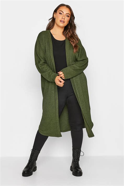Plus Size Green Ribbed Maxi Cardigan Yours Clothing