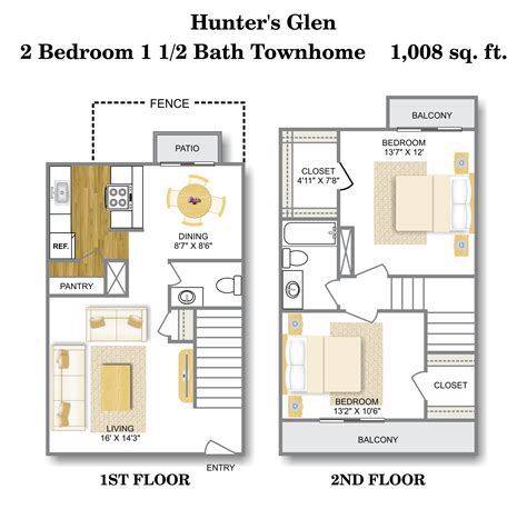 2 Bedroom / 1 1/2 Bath Townhome | 2 Bed Apartment | Hunter's Glen