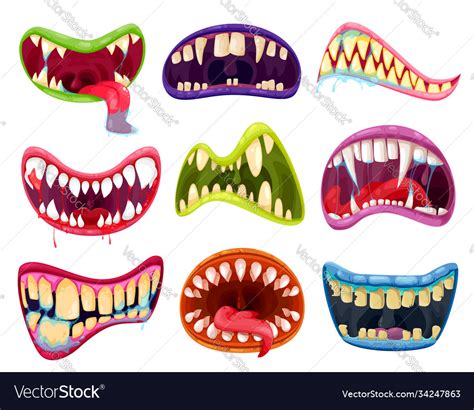 Mouth And Teeth Halloween Cartoon Set Royalty Free Vector