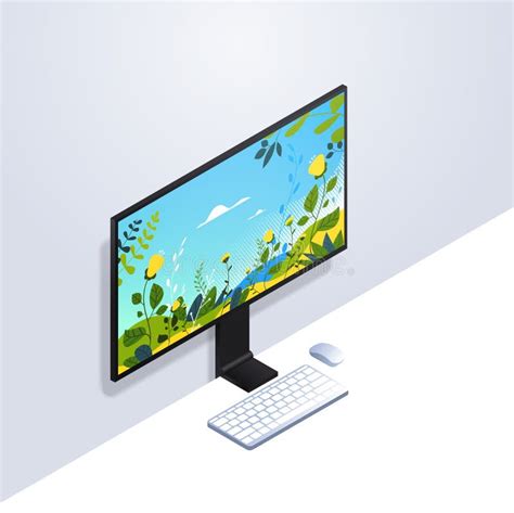 Desktop Computer Monitor With Keyboard And Mouse Realistic Mockup