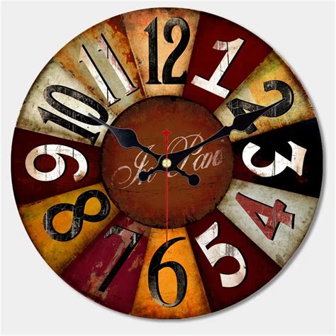 Artistic Silent Retro Wall Clock European Style Round Colorful Vintage