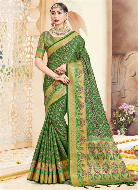 Buy Online Art Banarasi Silk Green Traditional Saree 179646 Saree