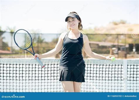 Pretty Tennis Player Relaxing After Training Stock Photo Image Of