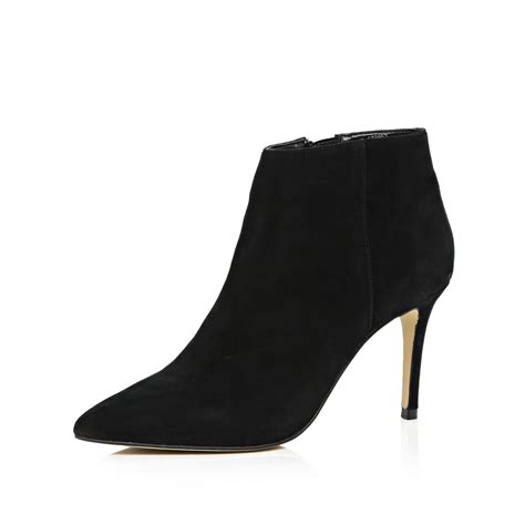 river island black suede pointed ankle boots in black lyst