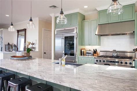 Moreover, travertine backsplash and almost same color paint like a travertine. Green Kitchen Cabinets (Design Ideas) - Designing Idea