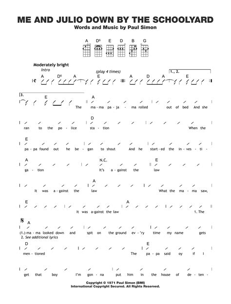 Me And Julio Down By The Schoolyard Sheet Music Paul Simon Ukulele