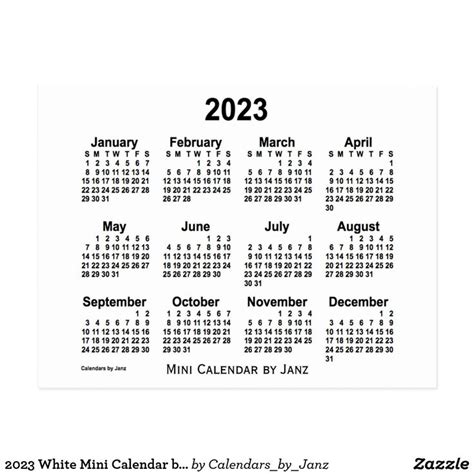 2023 White Mini Calendar By Janz Postcard Mini Calendars